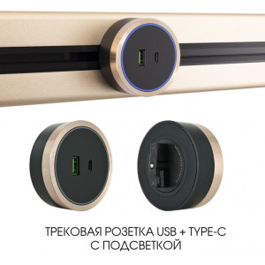 Трековая розетка Am-track-sockets 380066TS LED/USB-Type-C Gold