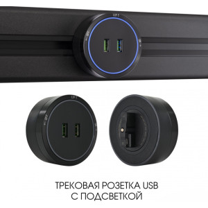 Трековая розетка Am-track-sockets 380066TS LED/USBx2 Black