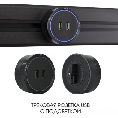 Трековая розетка Am-track-sockets 380066TS LED/USBx2 Black