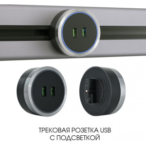 Трековая розетка Am-track-sockets 380066TS LED/USBx2 Grey